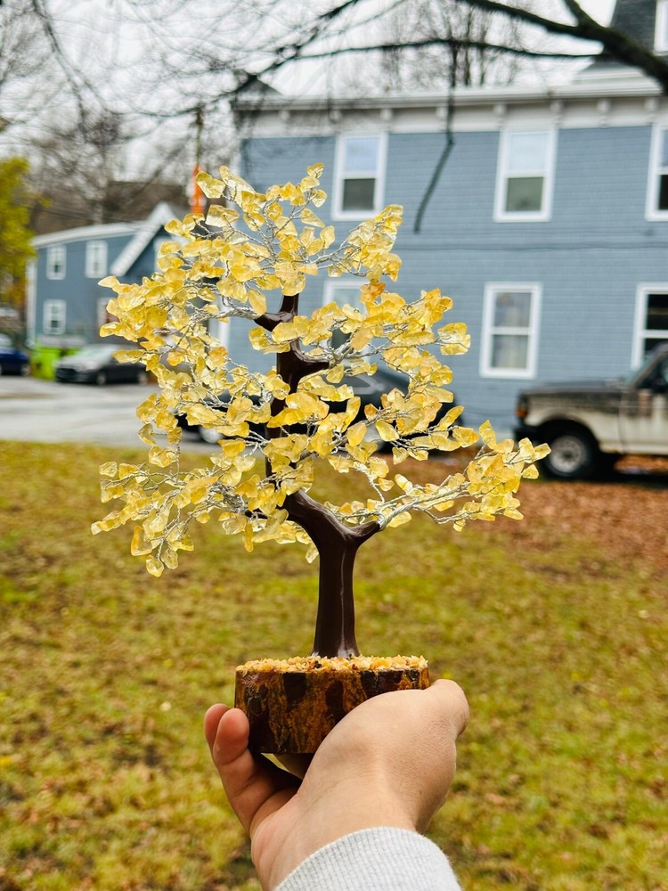 Handmade Natural Citrine Gemstone Bonsai Tree with 500 Chips for Abundance and Energy
