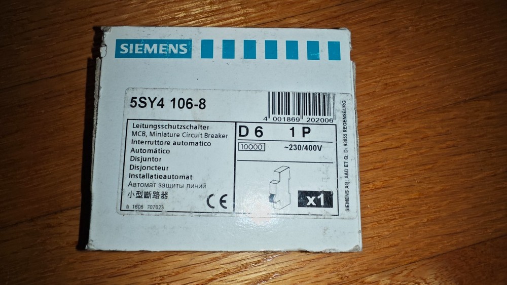 NEW Siemens 5SY4 106-8 Circuit Breaker 6A 1P D Curve DIN Rail NIB UL1077