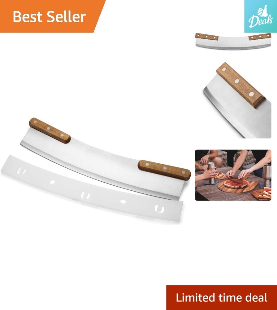 Acacia Wood Handled Pizza Rocker - Extra-Large 13-Inch Blade - Stainless Steel-image