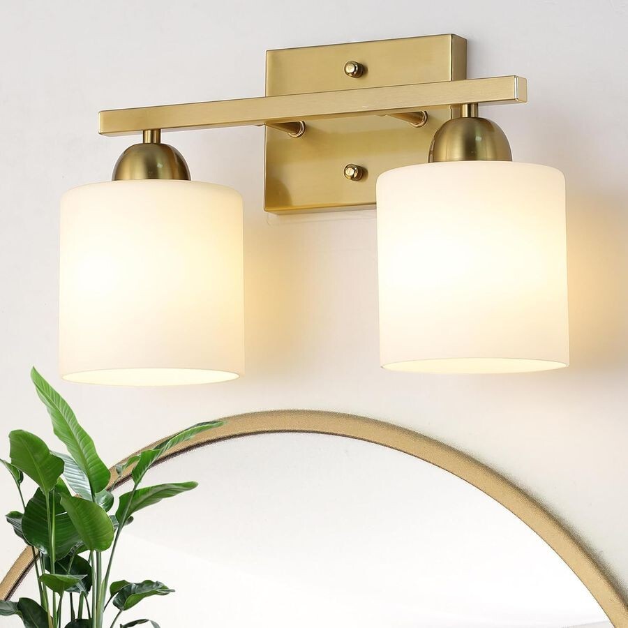 Bathroom Lighting Fixtures Over Mirror Brushed Nickel, Modern 2-Light Vanity