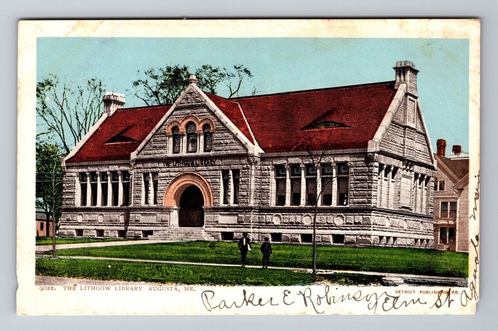 Augusta ME-Maine, The Lithgow Library, Vintage Postcard