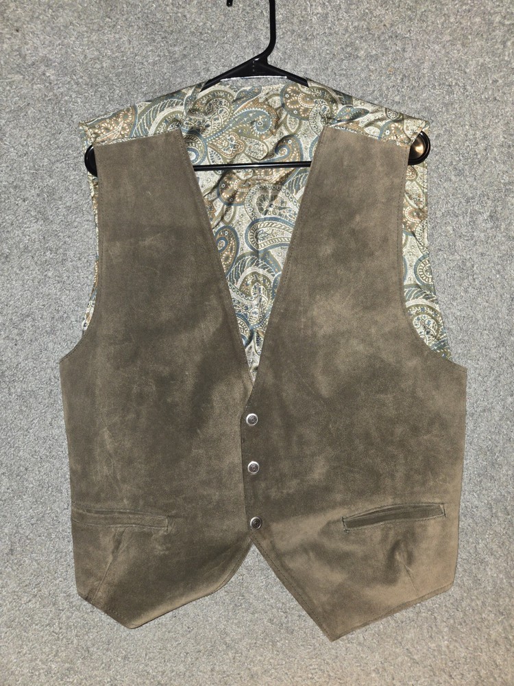 Vintage Vera Pelle Mens Size 48 Leather Vest Made in Italy Sheriff Buttons