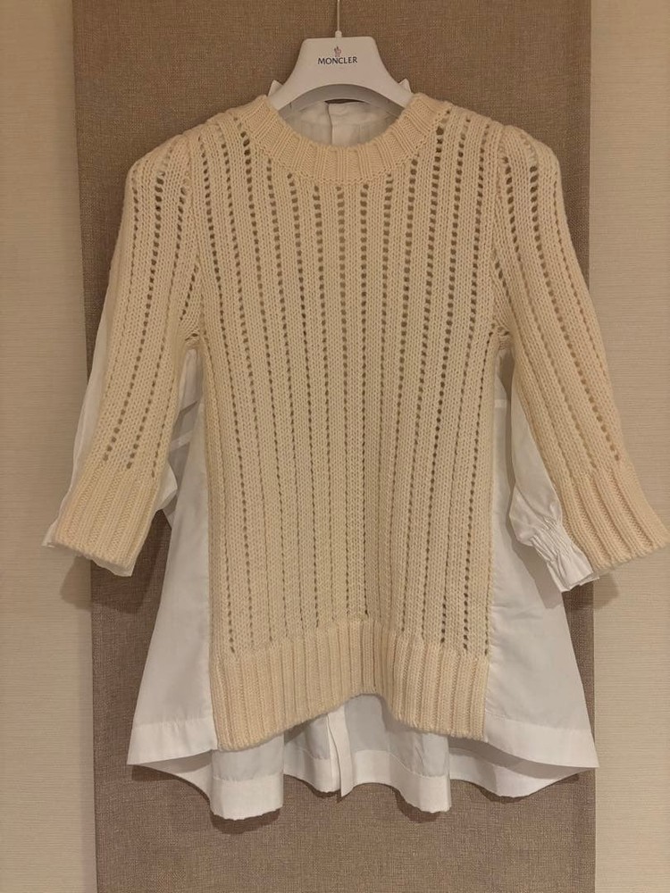 Sacai White Knit & Blouse Docking Shirt M Excellent Condition Stylish Top
