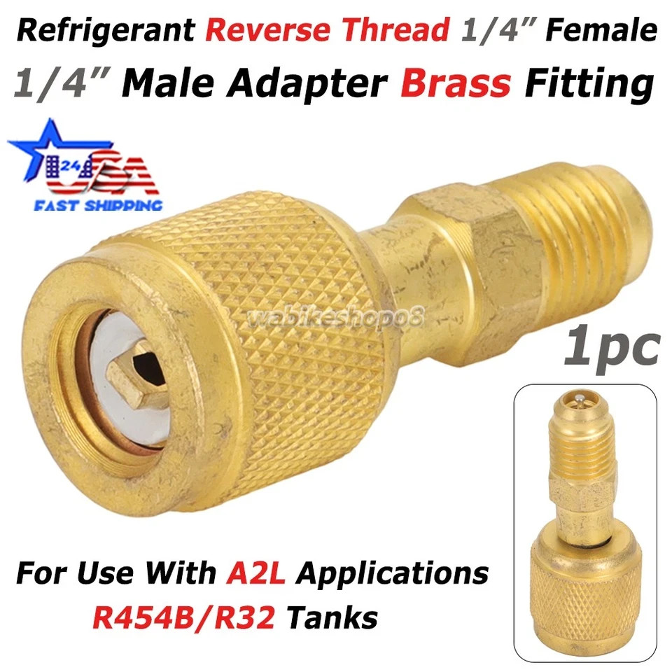 HVAC R32 Reverse Thread 1/4” Female, 1/4” Male Adapter For A2L R454B/R32 Tanks