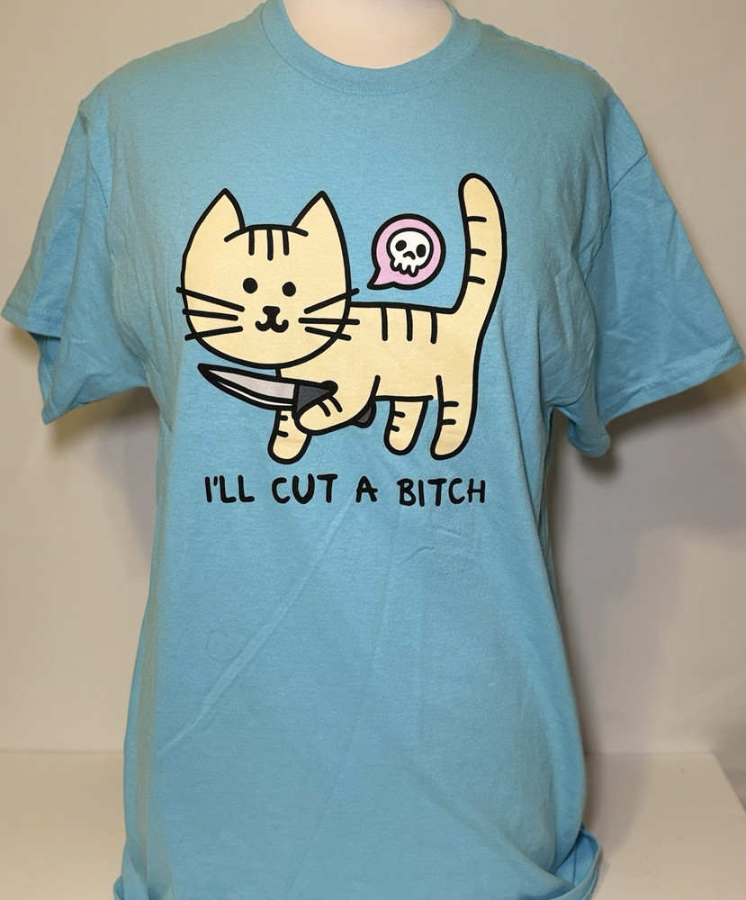 Spencer's Blue Cat Graphic Cotton Jersey Men's T-Shirt M Short Sleeve Crew Neck