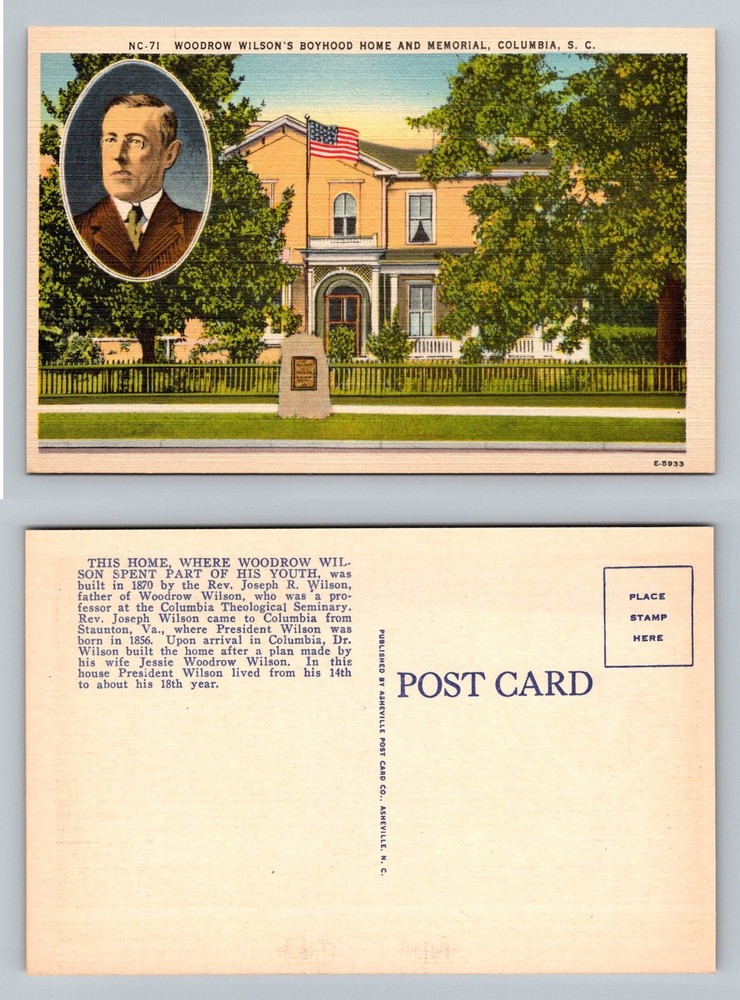 Columbia, SC-South Carolina, Woodrow Wilson Boyhood Home Vintage Postcard