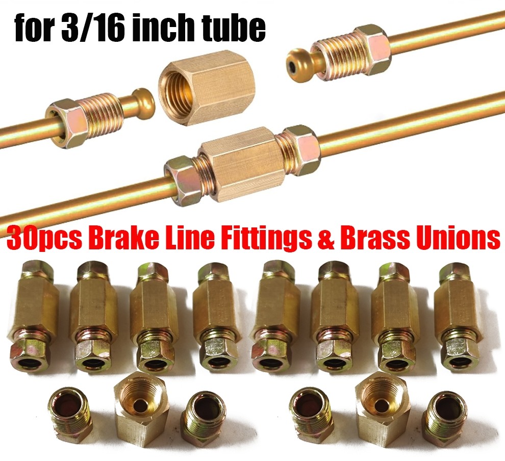 3/8-24 Threads Brake Line Fittings Assortment For 3/16” Tube (10 Unions,20 Nuts)
