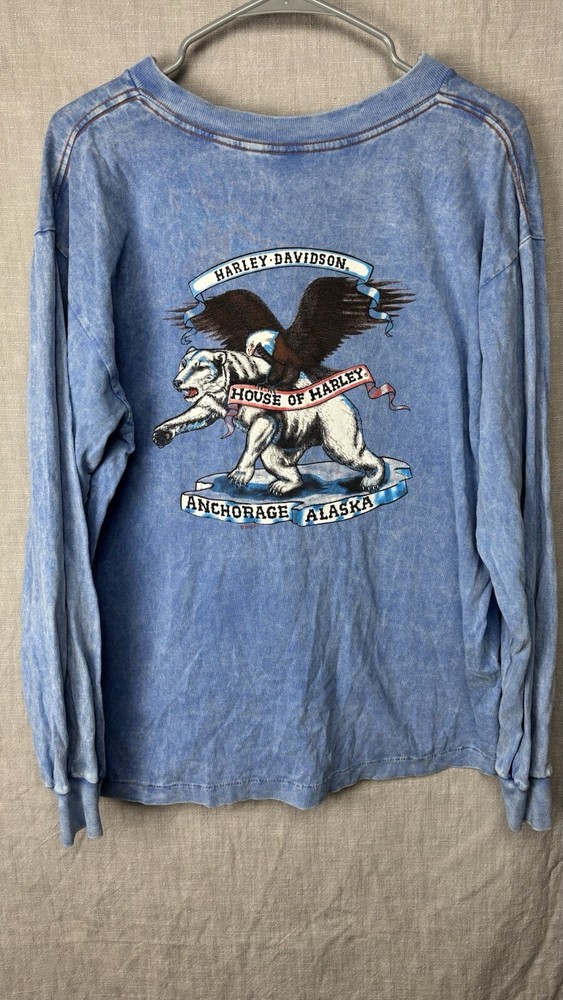 Vintage Harley-davidson Shirt Mens Large Blue ANCHORAGE Alaska 1996