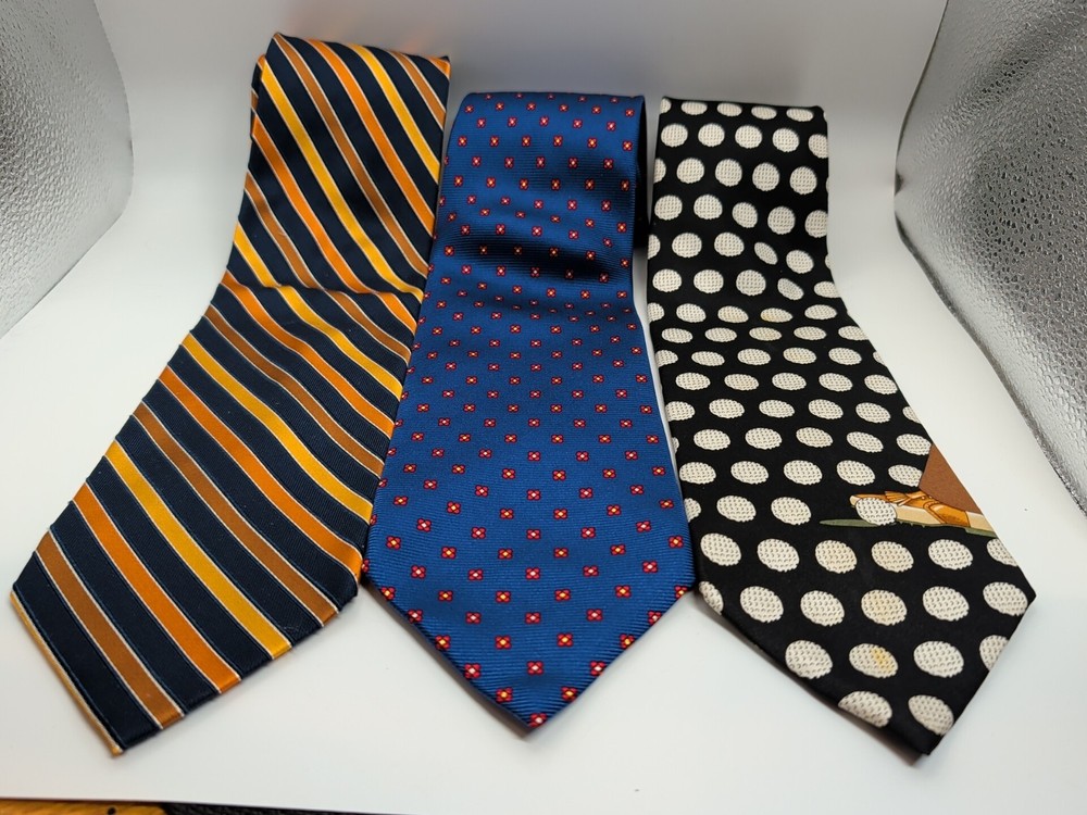 Lot 3 Men's 100% Silk Neckties Assorted Patterns Classic Business Dress