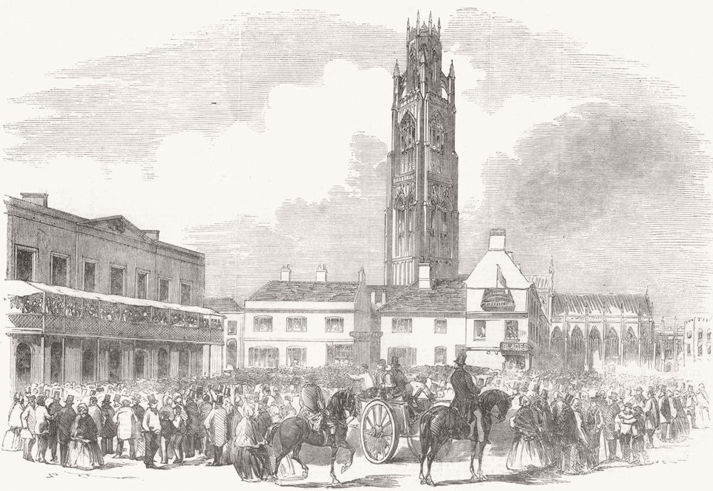 The Boston election - declaration of the poll. Lincolnshire 1856 old print