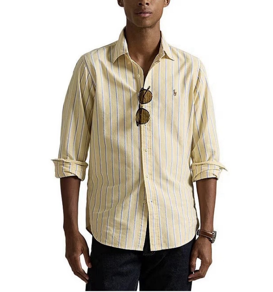 Ralph Lauren Men’s Yellow and Blue Striped Long Sleeve Button-Down Shirt Sz 16