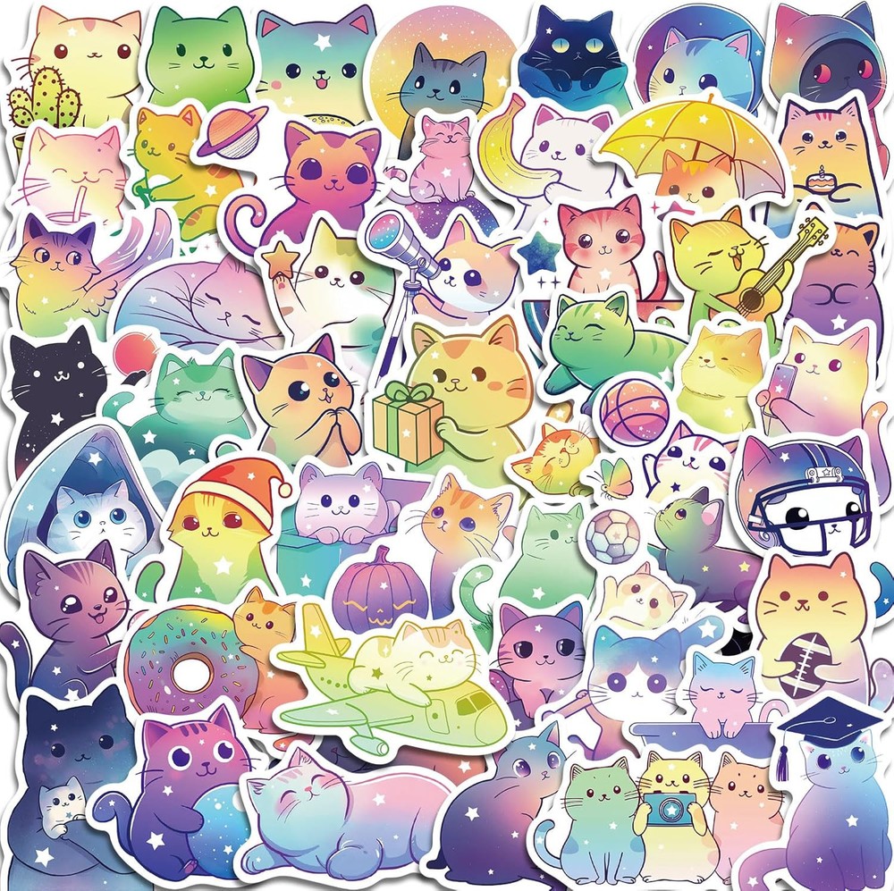100 Pcs Cute Cat Stickers for Kids, Kawaii Decor Party Multi