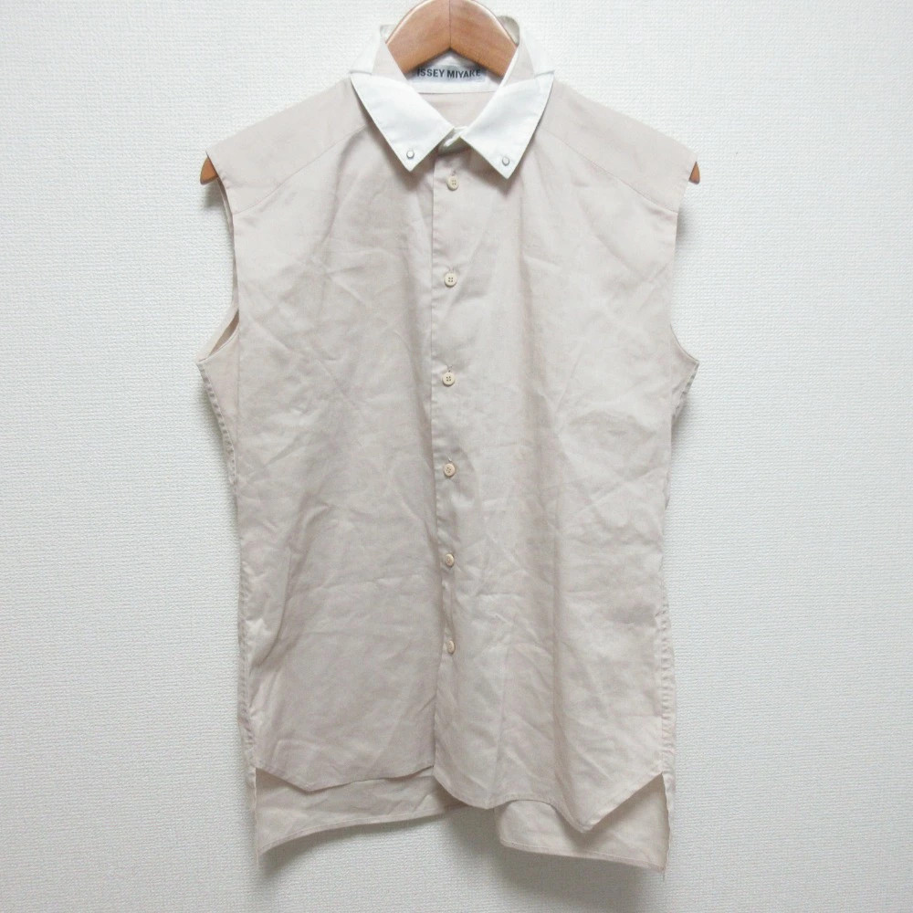 ISSEY MIYAKE Sleeveless Blouse IM52FJ538 Size 2 Beige Womens Used A Condition