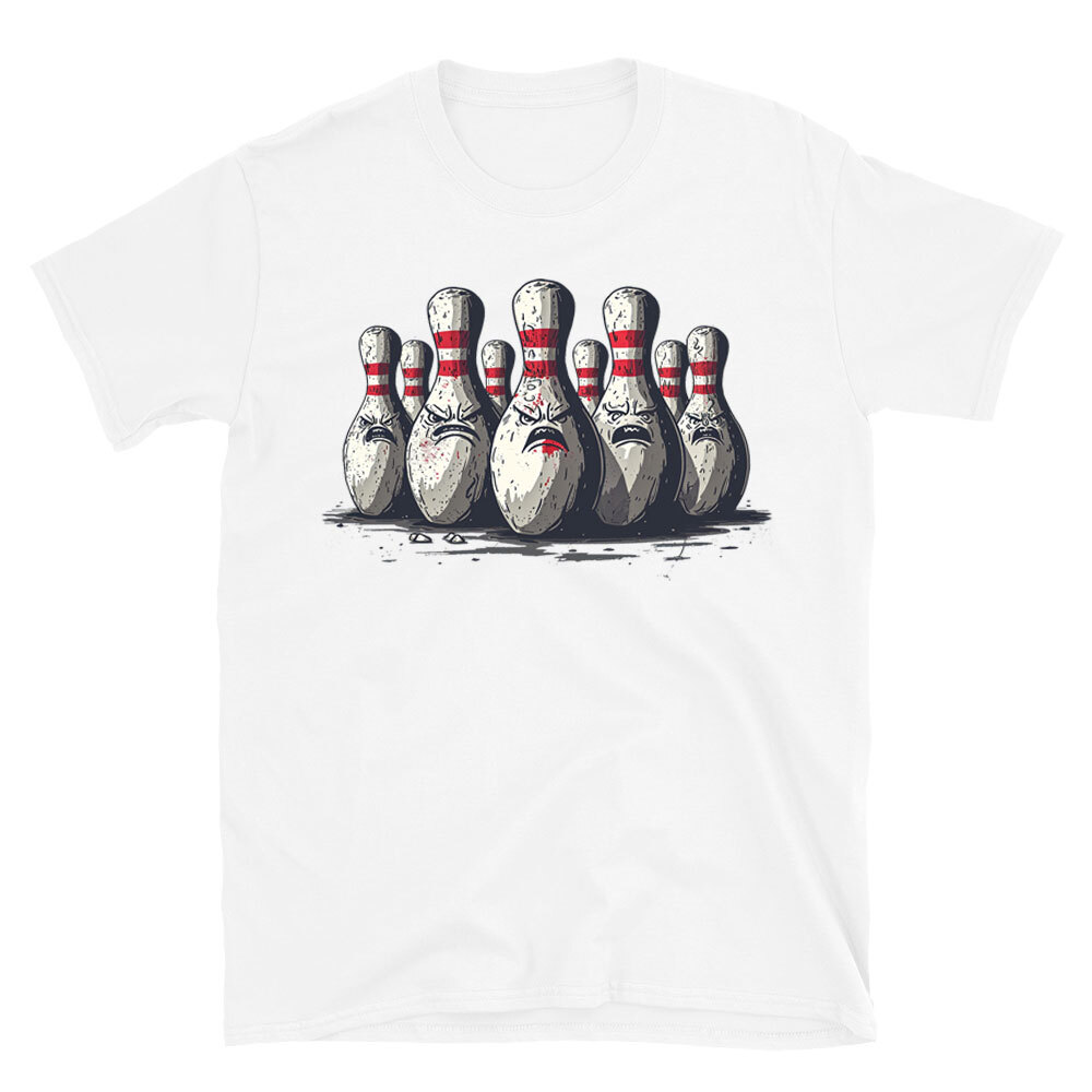 Funny Bowling T-Shirt - Scared Bowling Pins Novelty Humorous Sport Graphic Tee