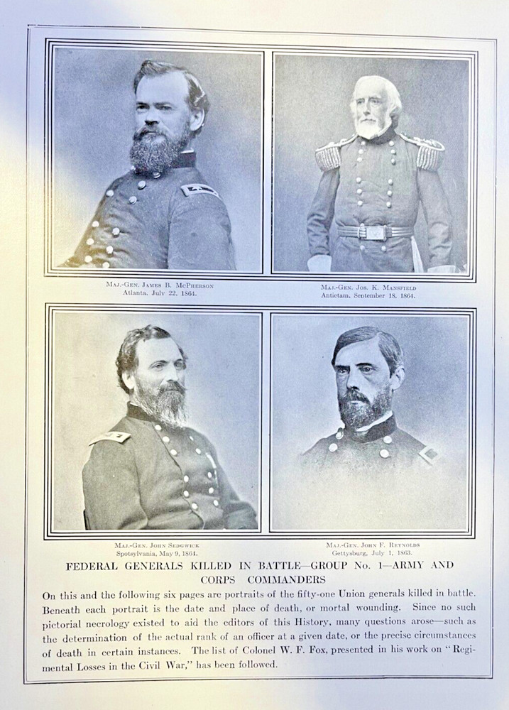 1912 Vintage Illustration Union General Killed in the Civil War