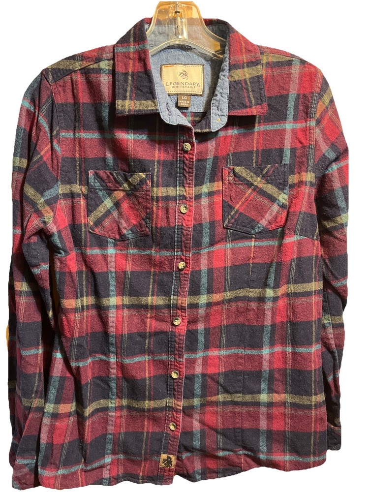 Legendary Whitetails Shirt Women Flannel Red Plaid Button Down Large Cotton