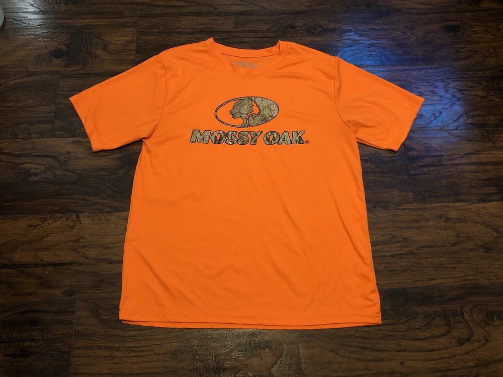 Mossy Oak Men’s Orange Pullover Short Sleeve Graphic Crew T-Shirt Size Large