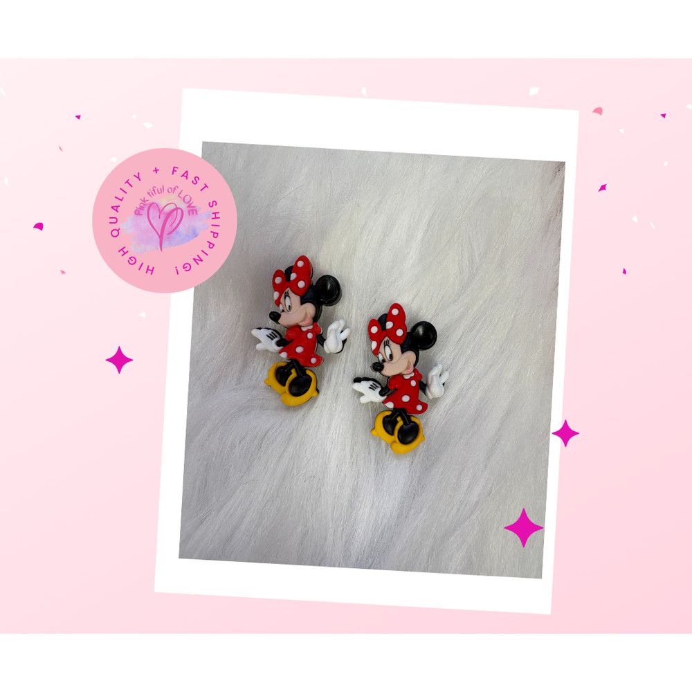 Minnie Mouse-3 Stud Earrings – Classic Red Polka Dot Dress
