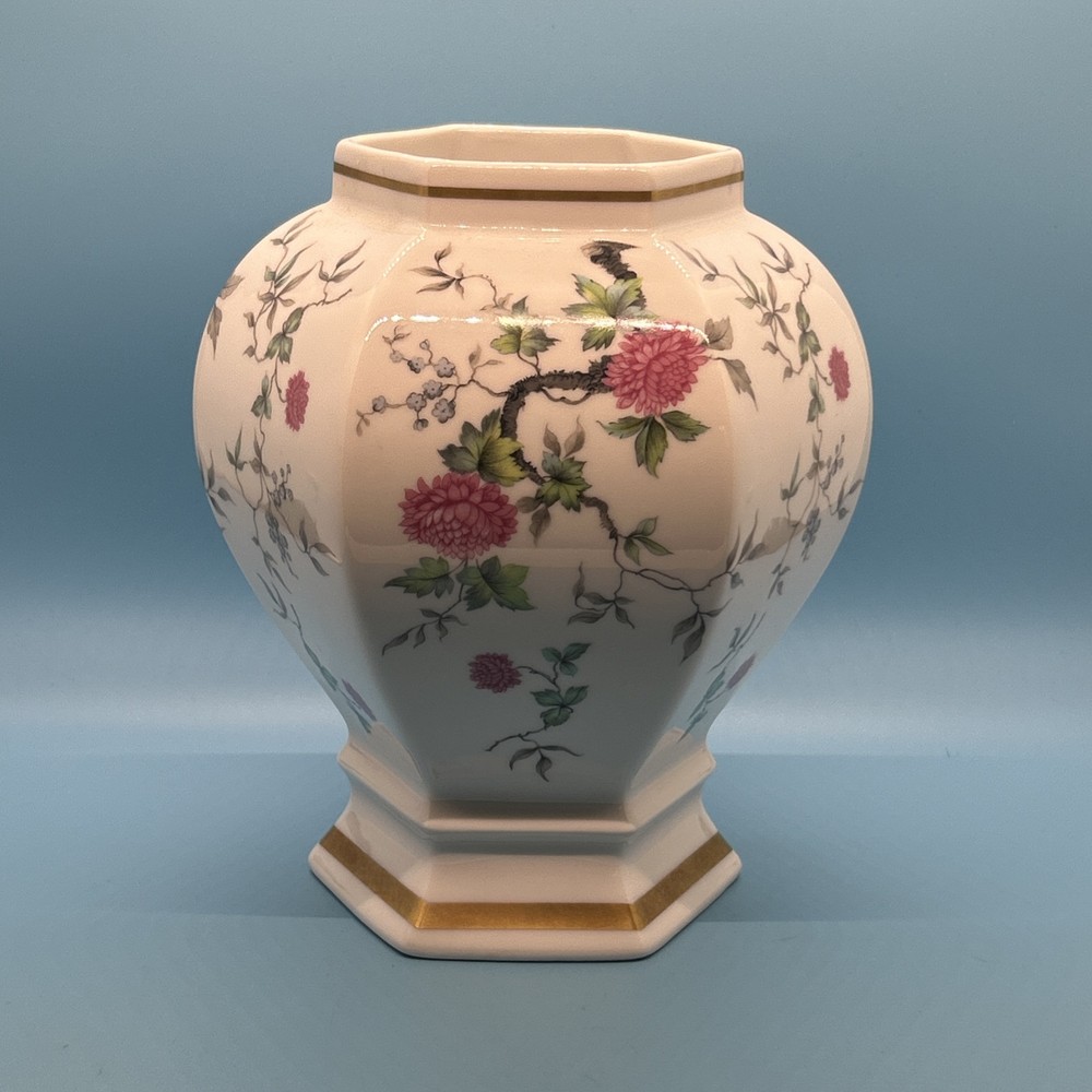 Seltmann Weiden Bavaria Germany Vase Hexagon Floral Gold Trim Vintage