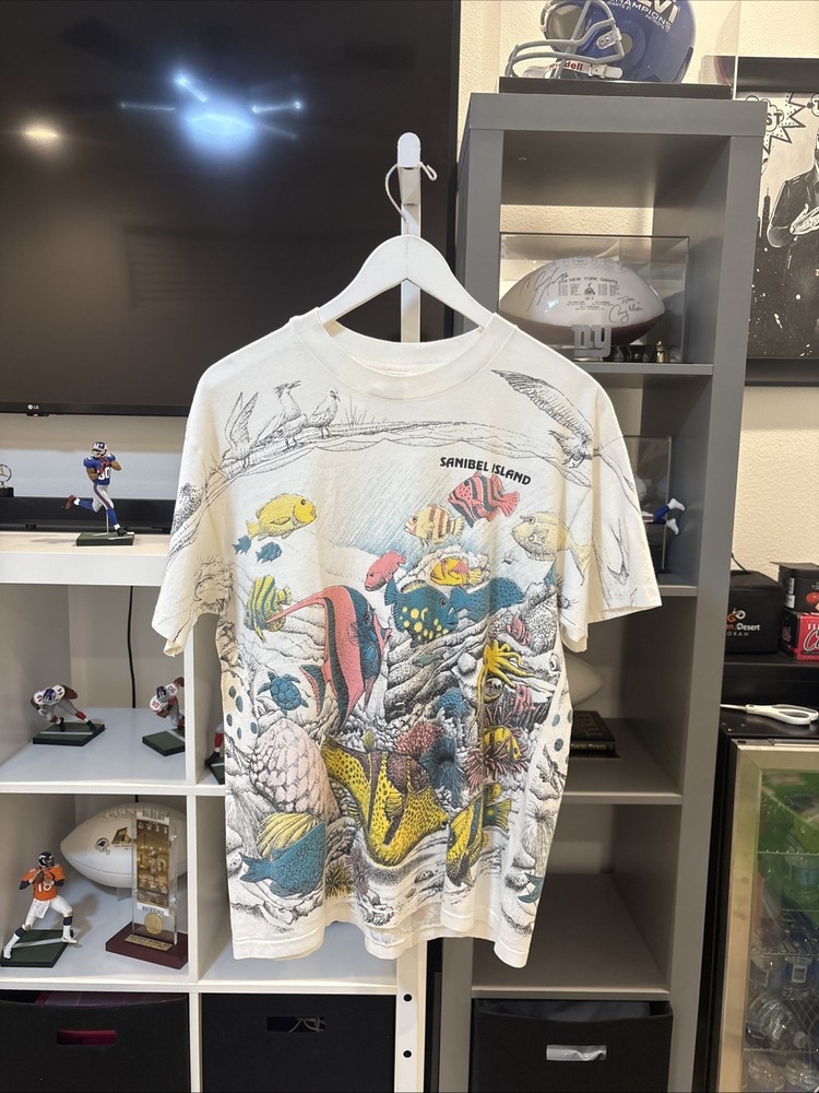 Vintage 90s Tropical Fish Ocean Nature Marine Life Reef AOP Insane Graphic Tee