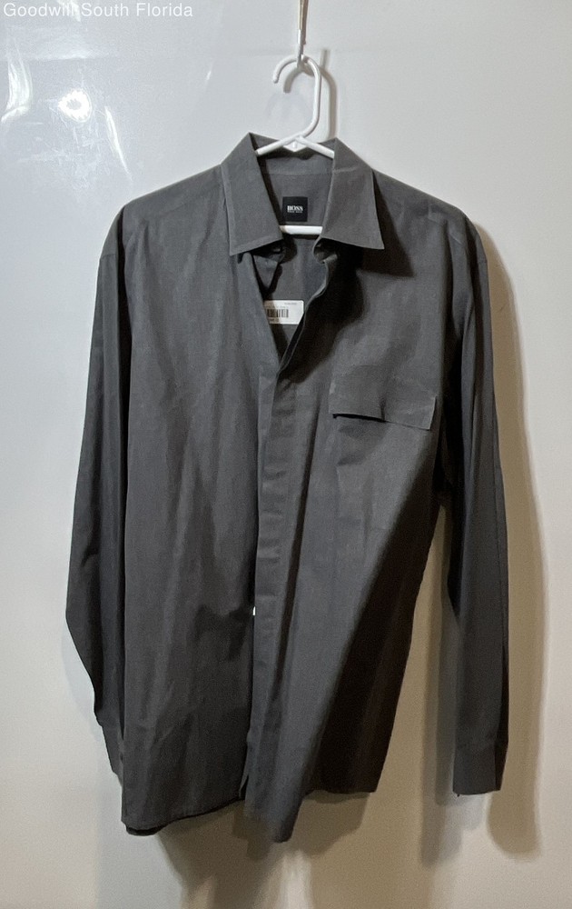 Hugo Boss Mens Gray Cotton Long Sleeve Spread Collar Button-Up Shirt Size L