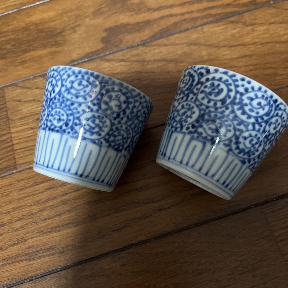 Imari Soba Choko Set of 2 Octopus Arabesque Blue and White 7cm Used