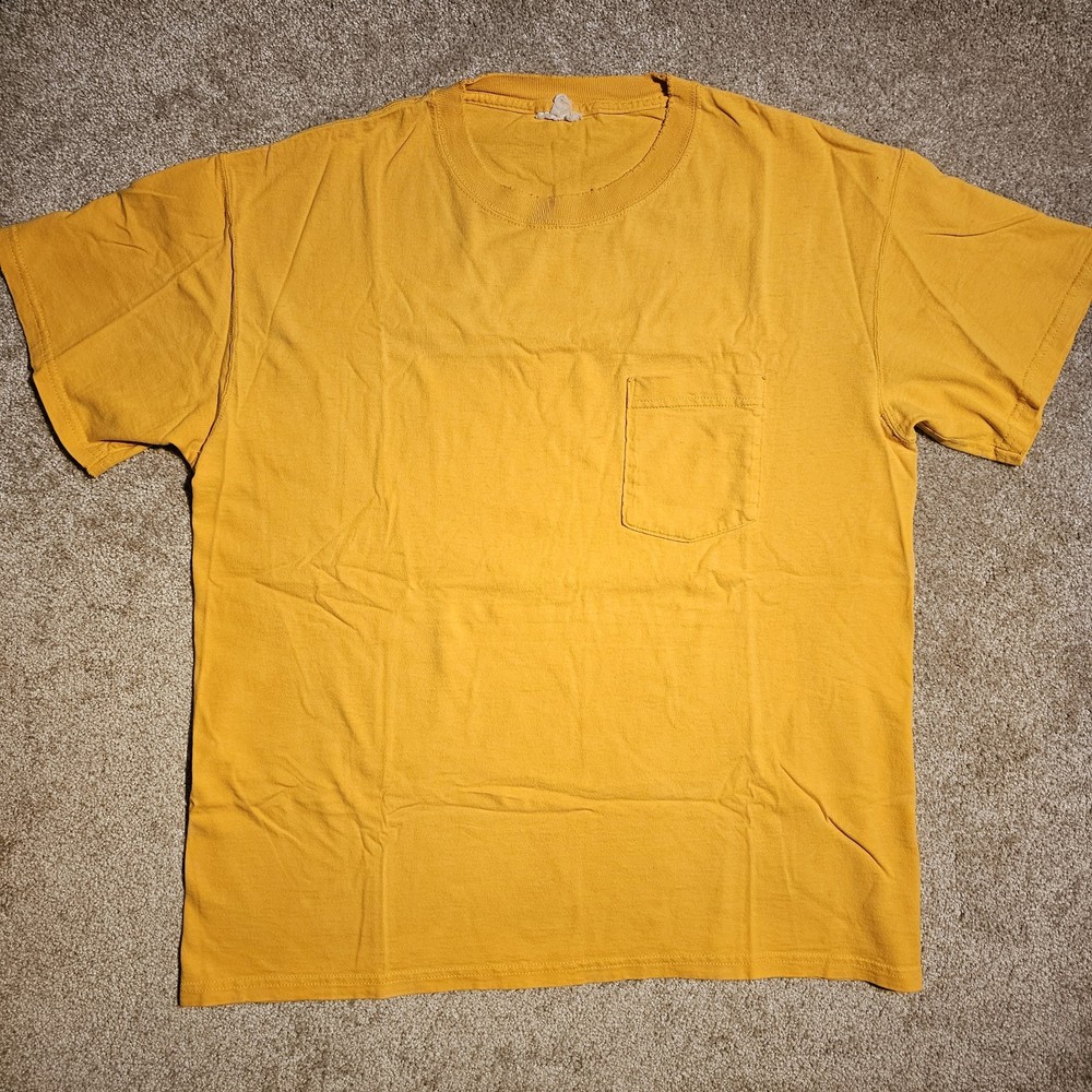 Vintage 90s Distressed Yellow Blank Size L Pocket T-shirt Grunge Minimal Skate