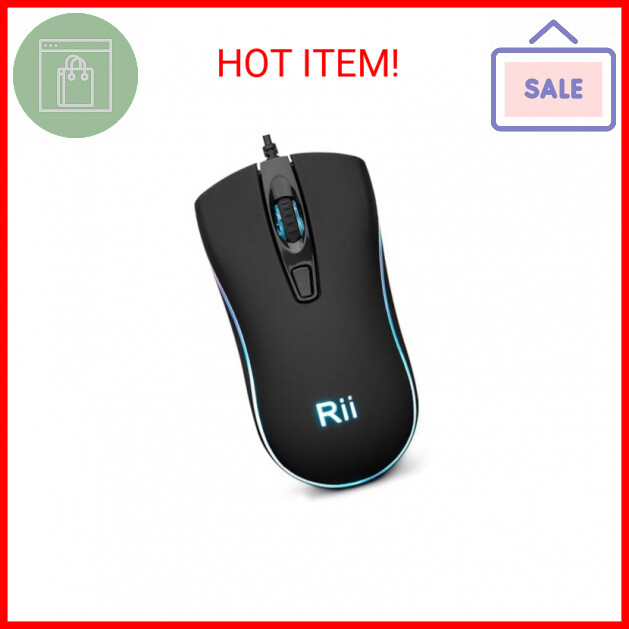 Rii RM105 RGB Backlit Wired Mouse with Comfortable Grip for Computers