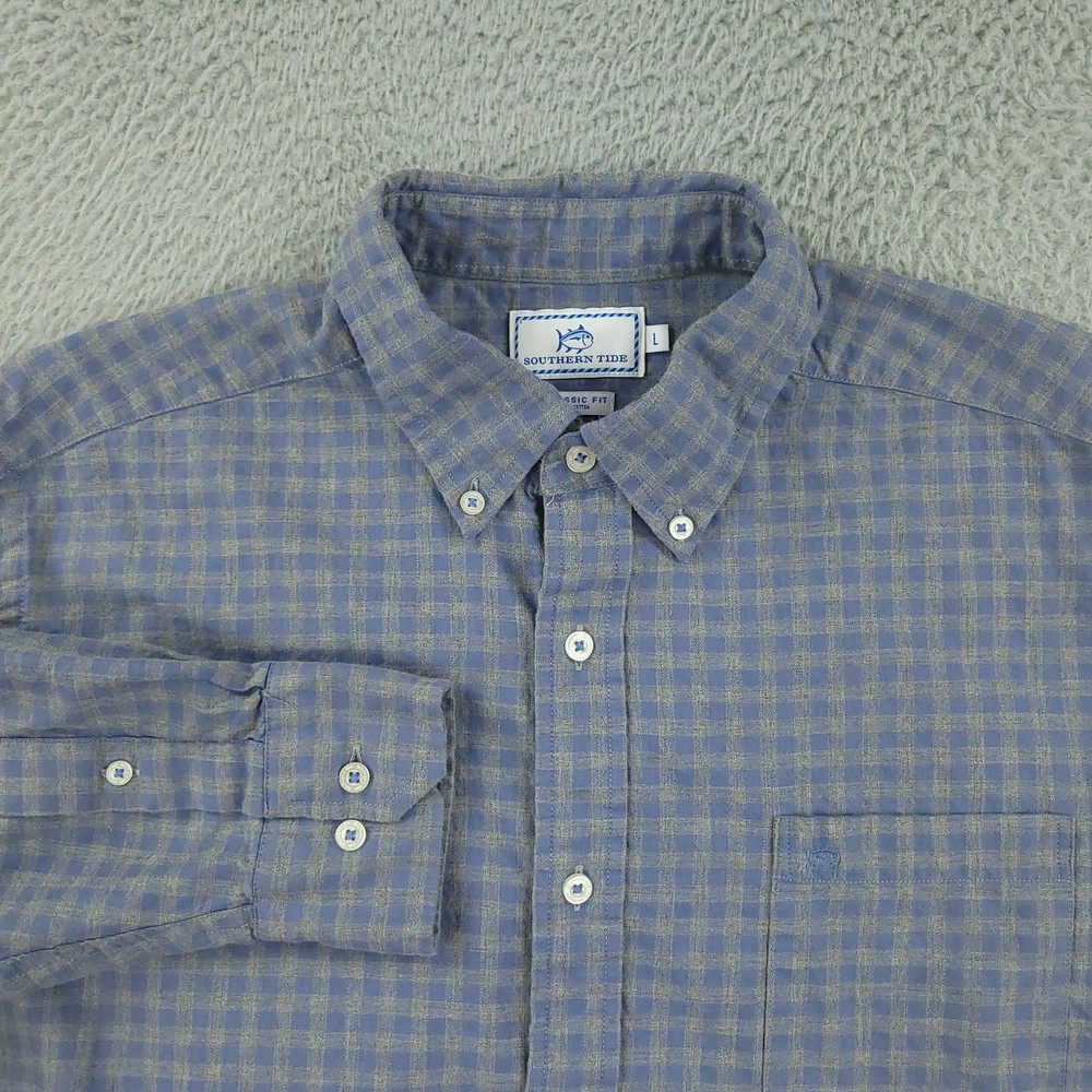 Southern Tide Shirt Mens Large Blue Check Classic Fit Long Sleeve Button Down