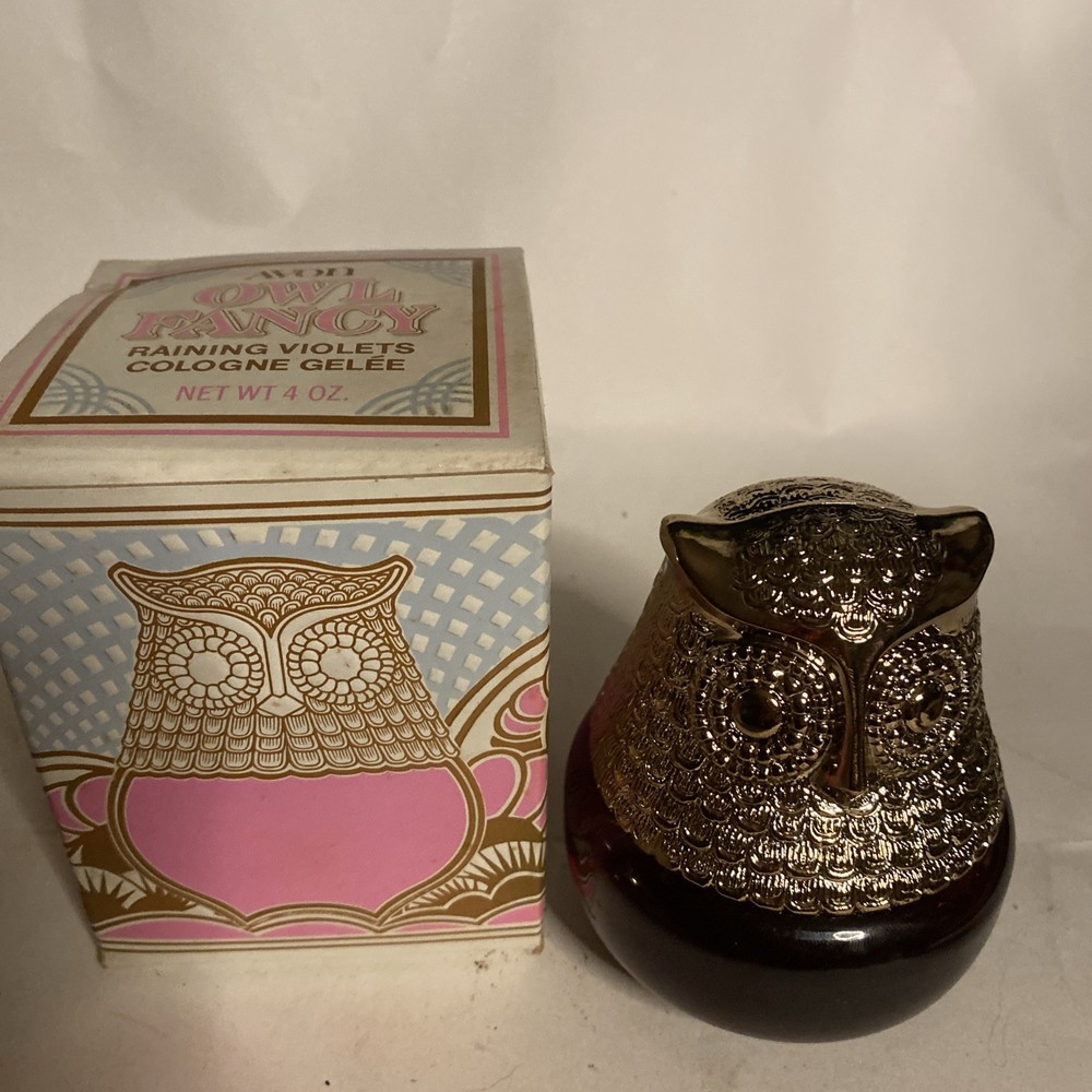 Vintage Avon Owl Fancy Raining Violets Cologne Gelee 4 oz New in Box NOS