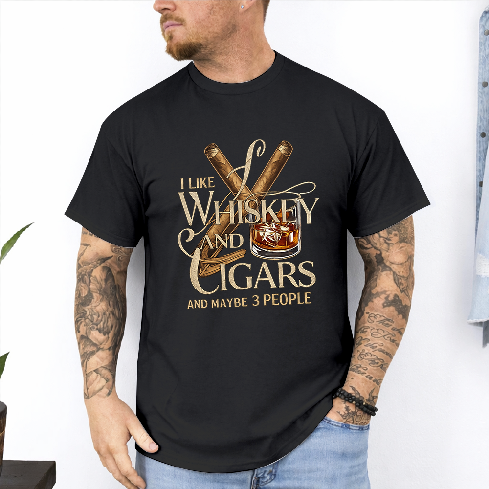 I Like Whiskey and Cigars T Shirt Funny Mens Graphic Tee Cigar Lover Gift