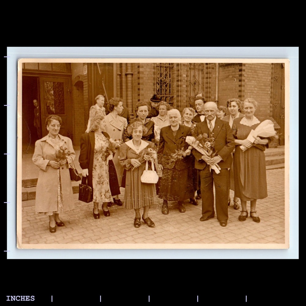 Old Vintage Photo MEN AND WOMEN OUTSIDE CHURCH BUILDING