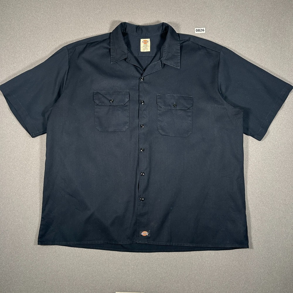 Dickies Work Shirt Mens XXXL Blue Short Sleeve Flex Canvas Flap Pockets USA