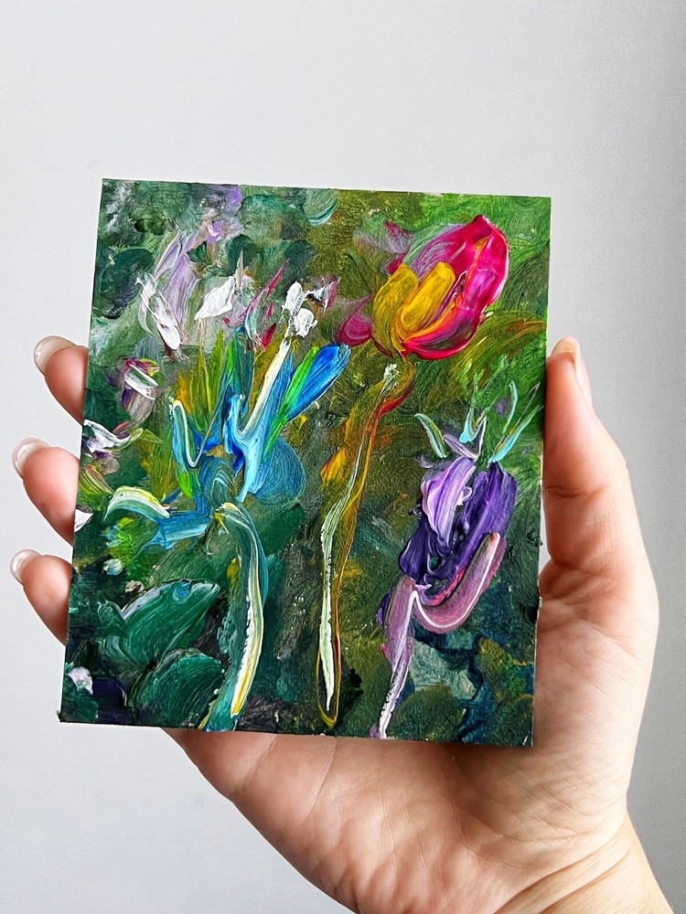 Vibrant Flowers Art Original Floral Painting Acrylic Wildflowers Artwork Gift