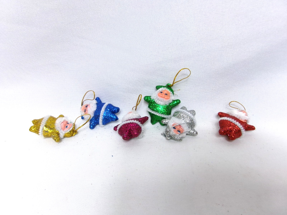 Set/6-NEW Multi-Color Miniature Santa Figures, Vintage-Style Christmas Ornament