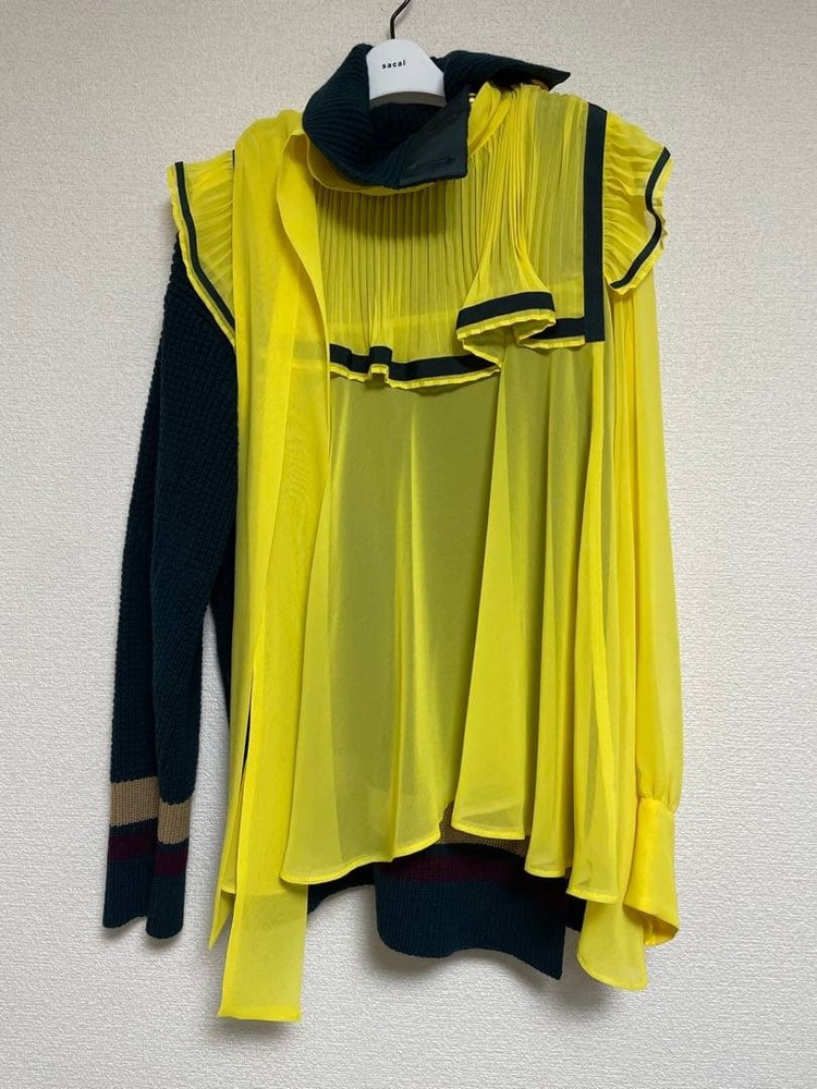 sacai Yellow Deformed Knit Top M Stylish Unique Fashionable Good Condition