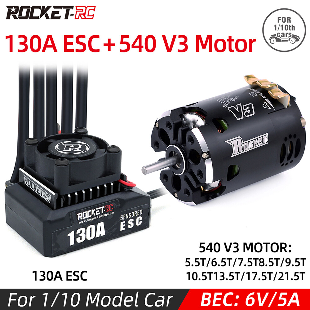 Rocket-RC Brushless Sensored 130A ESC &540 Motor Combo for 1/10 RC RV Car Racing