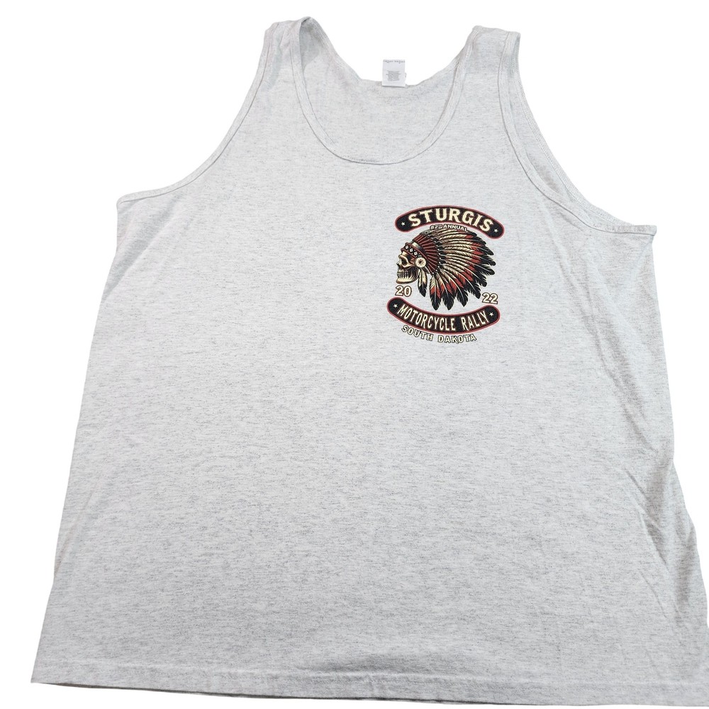 Sturgis Motorcycle Rally Shirt Mens XL Gray Skull Graphic Tank Top Gildan 2022