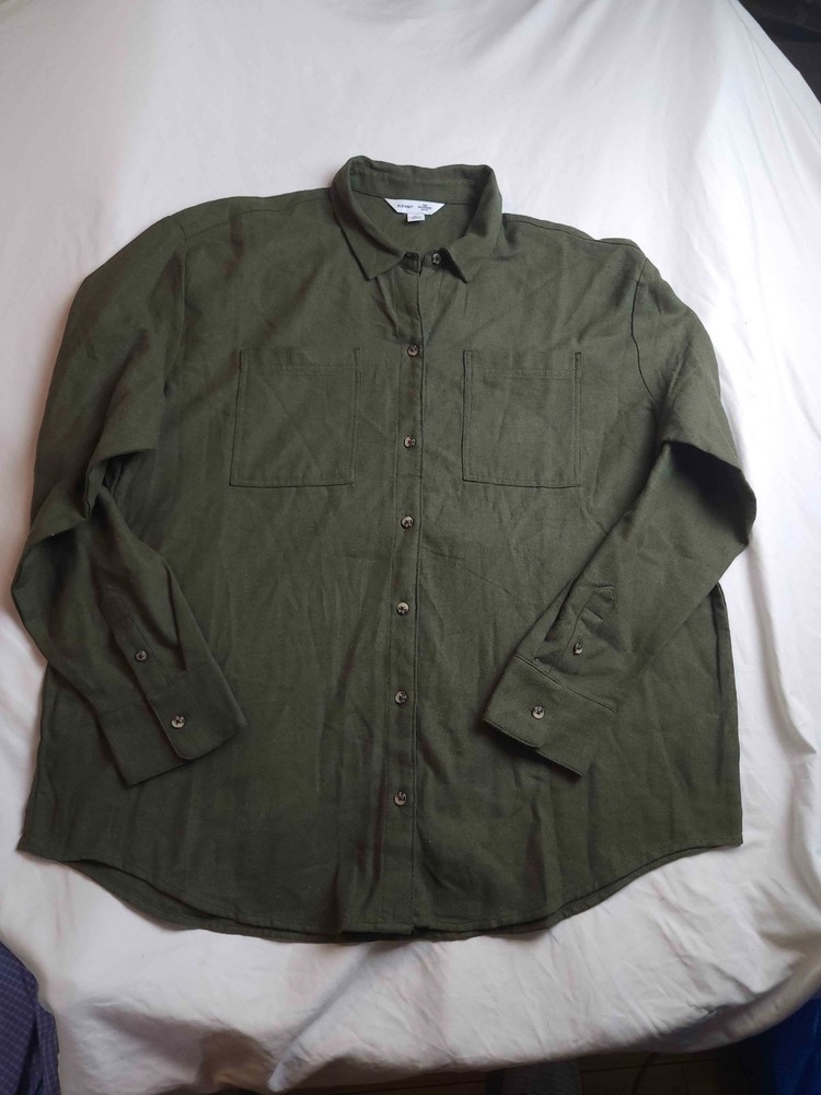 Old Navy The Boyfriend Shirt Womens XL Tall Green Flannel Up Long Sleeve Pockets