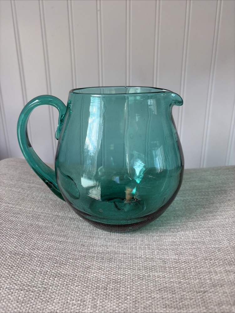 Vintage Blenko Glass 3750-L Pitcher 5.5 in Unidentified Aqua Green Color 1950’s