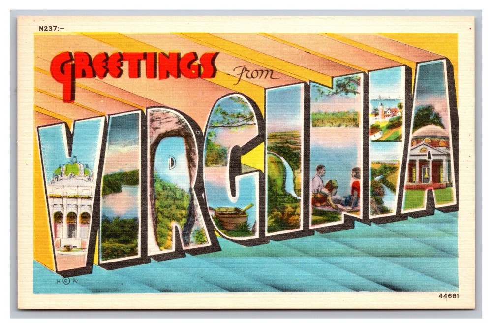 Greetings from Virginia Large Letter N-237 Linen Postcard