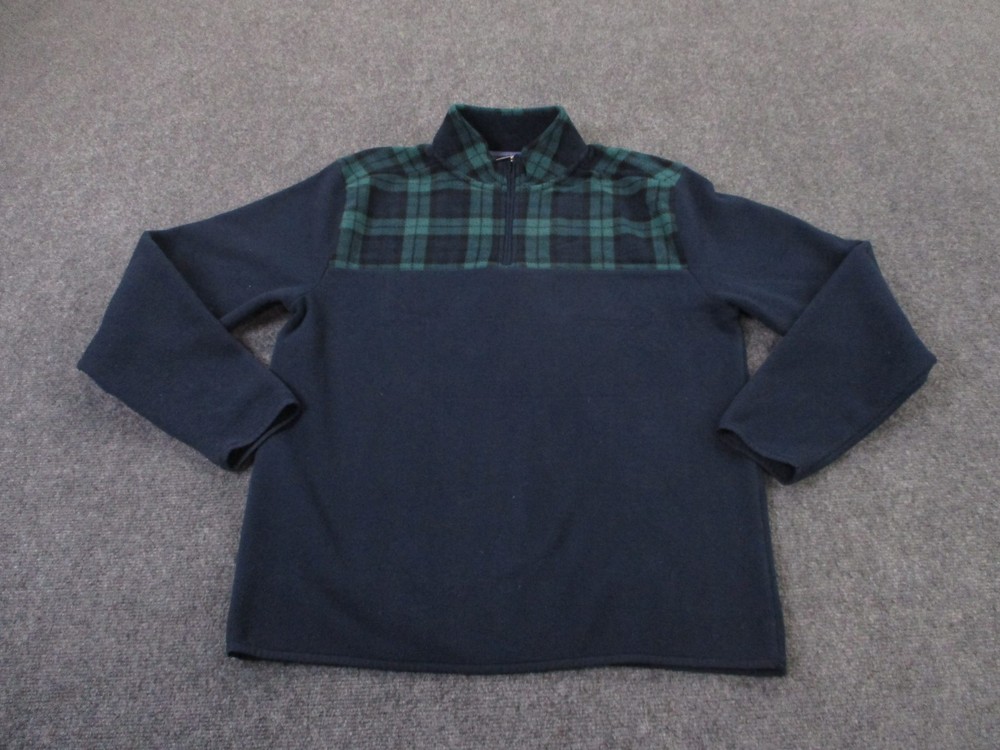 Brooks Brothers Blue Plaid Fleece Pullover Sweater for Men Size L Golf Preppy Style