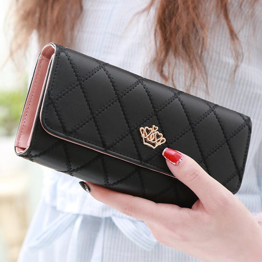 Modern Multicolor Leather Wallet with Button Closure – Medium Women's Credit Card Holder Gift