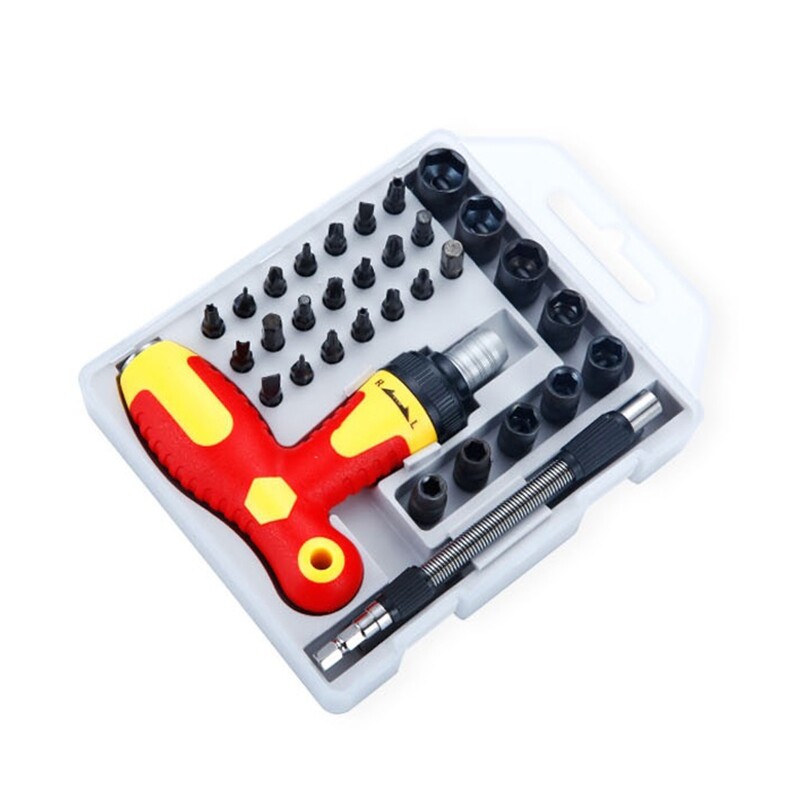 33-Piece T-Grip Ratchet Screwdriver Set for Industrial Maintenance & Repair