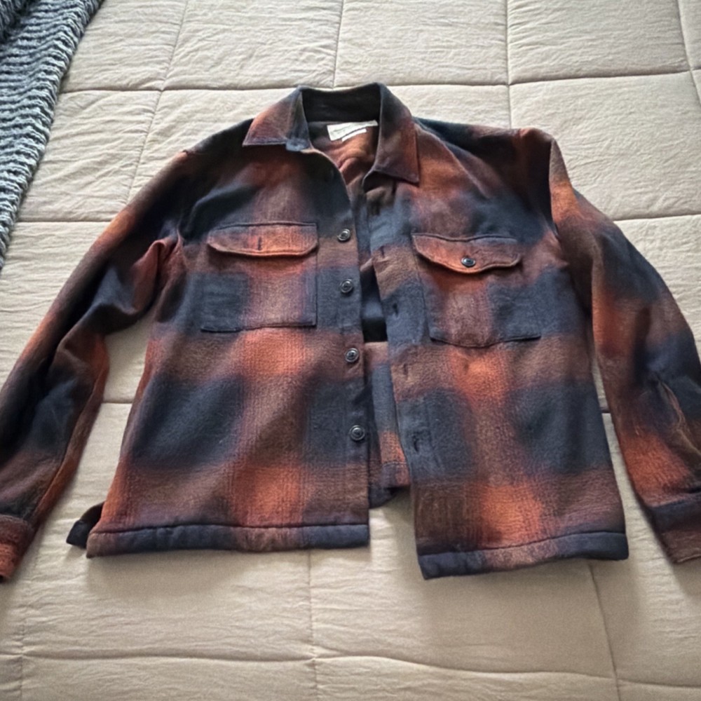 Abercrombie & Fitch Men's Relaxed Plaid Button Shirt Jacket Orange Black M
