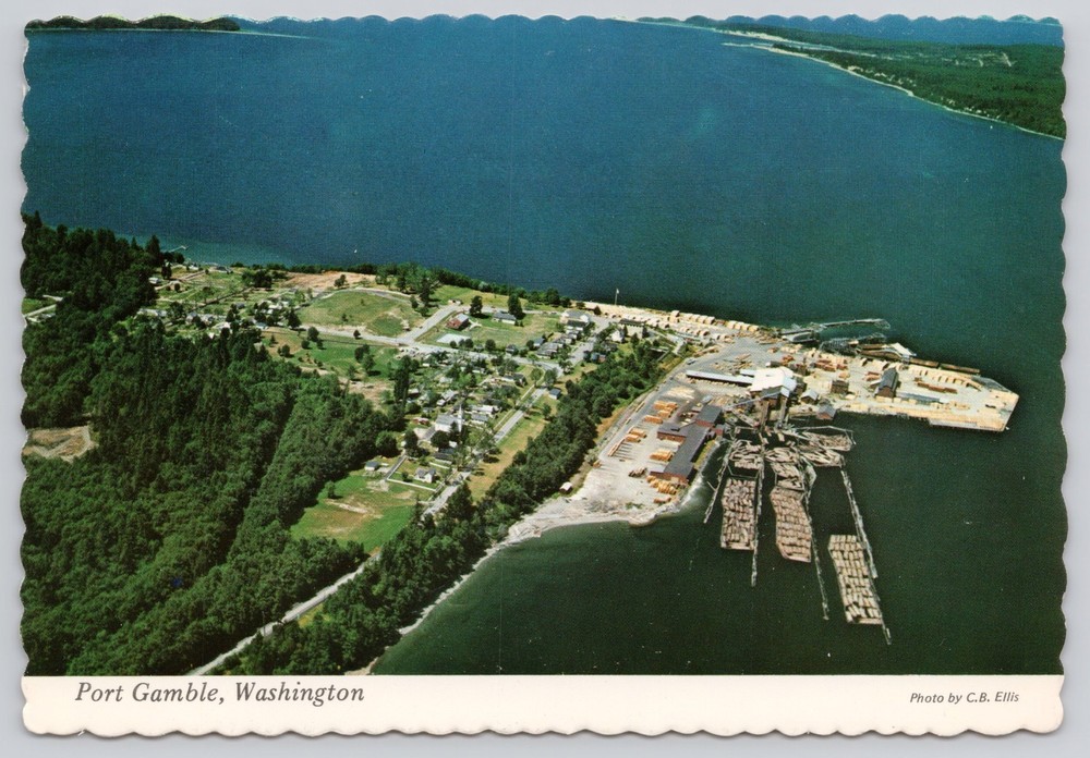 Port Gamble Washington WA Aerial View Pope & Talbot Lumber Mill Vtg Postcard E2