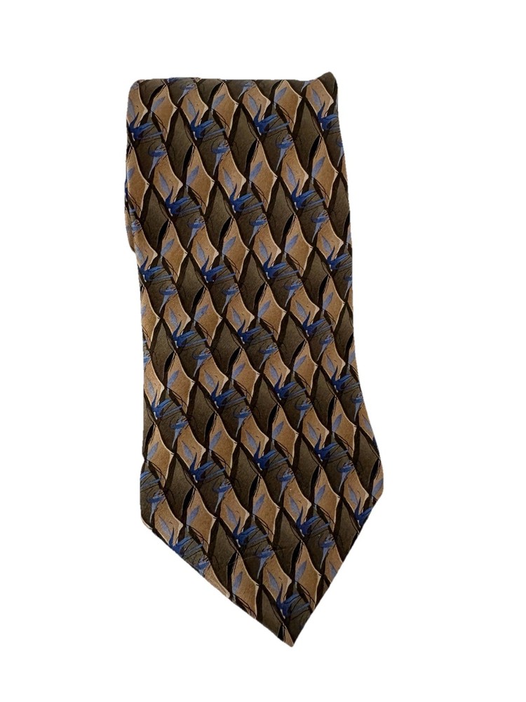 Murano Extra Long Silk Tie 63” Brown Blue Geometric Abstract Mens