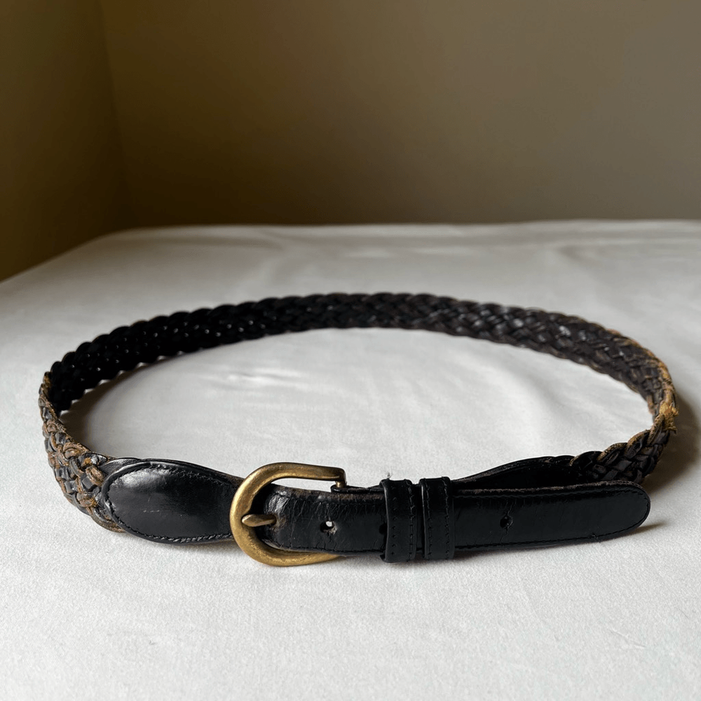 Coach Distressed Braided Leather Belt in Black with Brass Buckle for Women Size 34