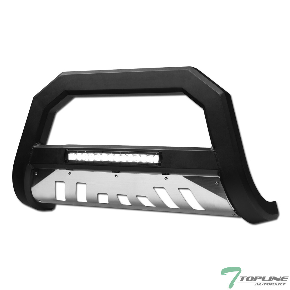 Topline For 1997-2004 Dakota/Durango AVT Aluminum LED Bull Bar-Matte Blk/SS Skid