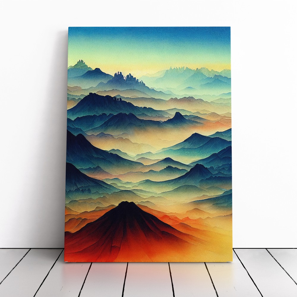 Mountain Landscape Painted No.5 Canvas Wall Art Print Framed Picture Home Decor